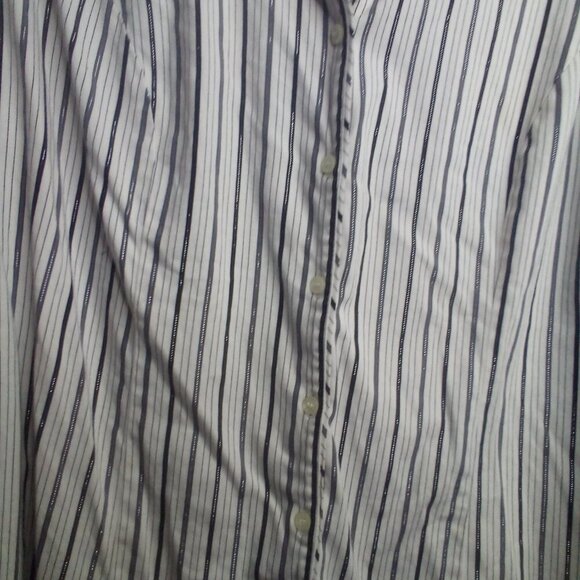 Lane Bryant Blouse 20 Women Button Up Long Sleeve Stripe White Silver Black - Picture 8 of 16